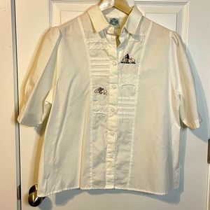 Hammerachmid traditional short sleeve white blouse w/ embroidery sz 44 (US 12)